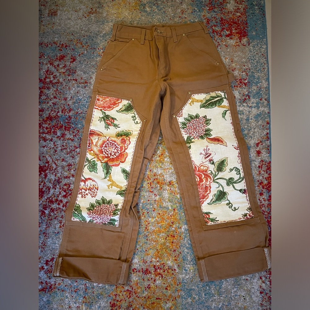 Custom Made Carhartt Jeans with Vintage Floral Design